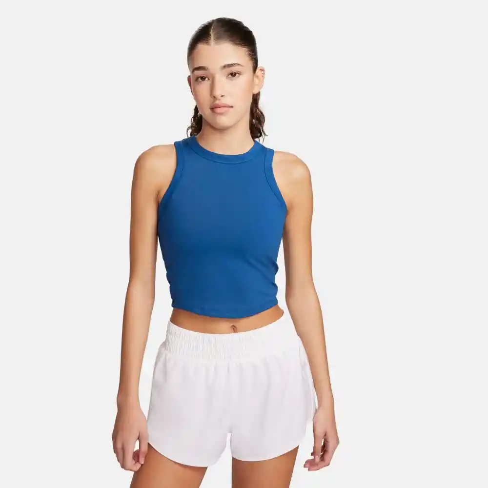 Nike Polera One Fitted Crop Tank Azul Para Mujer Talla S