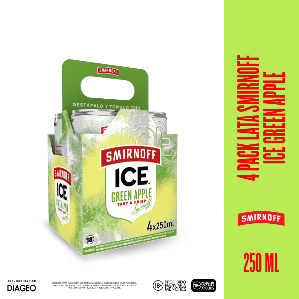 Smirnoff Ice Manzana Verde coctel listo para tomar lata 250 ml pack x4 und