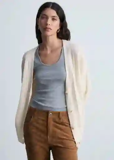 Buzo Cárdigan Taldote Crudo Talla XL Mujer Mango