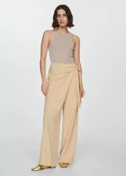 Pantalón Pareo Beige Talla 42 Mujer Mango