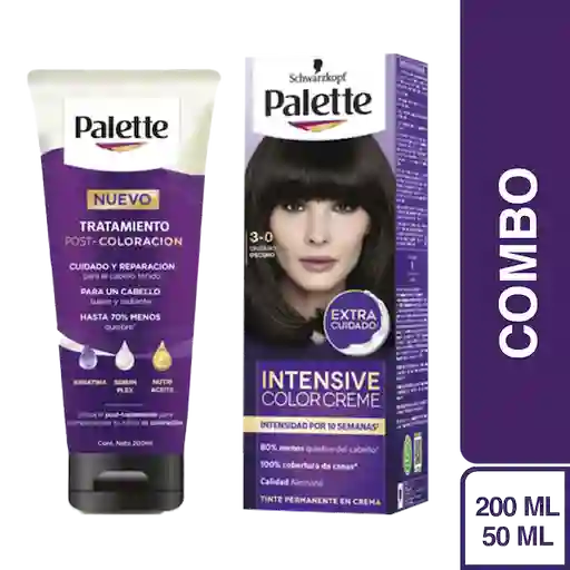 Combo Tinte Palette Color Creme 3-0 Castano Oscuro + Tratamiento