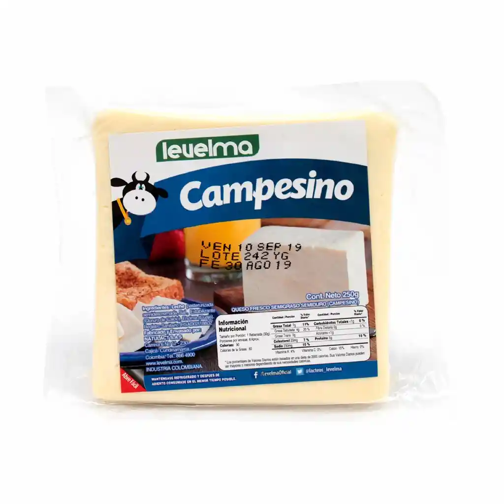 Queso Campesino Fresco Prensado Semiduro y Semigraso Bloque