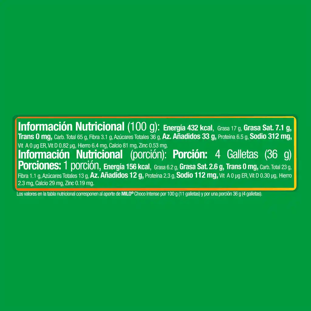 MILO Choco Intense galleta de chocolate rellena con crema de Milo x 36g