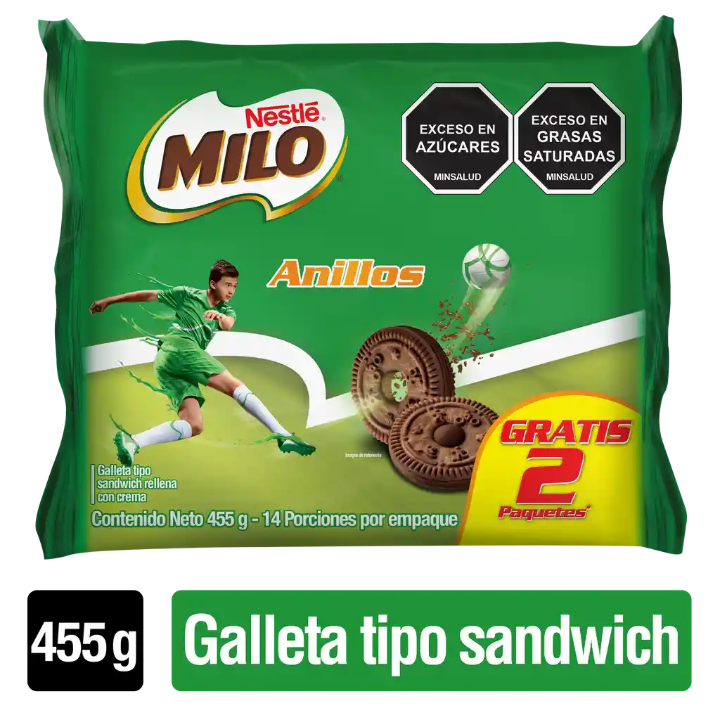 Galletas MILO Anillos rellenas con crema Pague 12 lleve 14 Unds x 455g