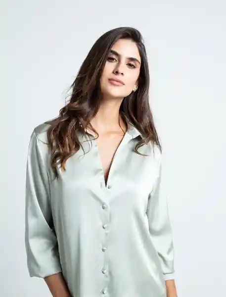 Camisa Fior Mujer Verde Eucalipto Claro Talla M 511F341 Naf Naf