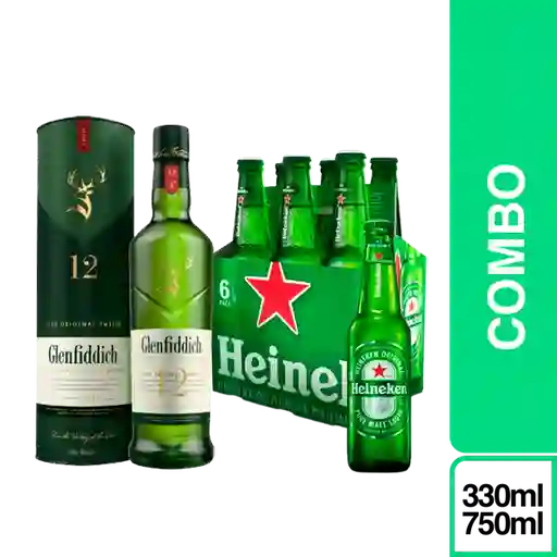 Combo Glenfiddich Whisky 12 Años Single Malt + Heineken 6 Und