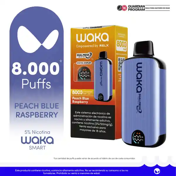 Waka Vapeador Smart Vape Peach Blue Raspberry 5% 8000 Puff