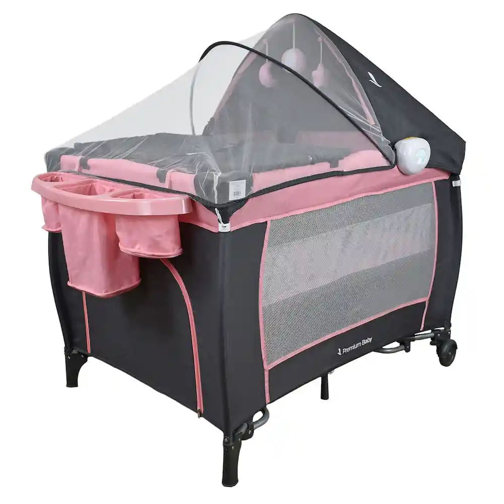 Corral Cuna Mecedora Bebé Napoles Rosa Premium Baby