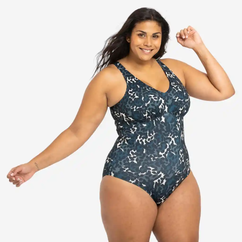 Vestido de Baño de Natación y Aquagym Para Mujer Nabaiji Azul Petróleo Estampado