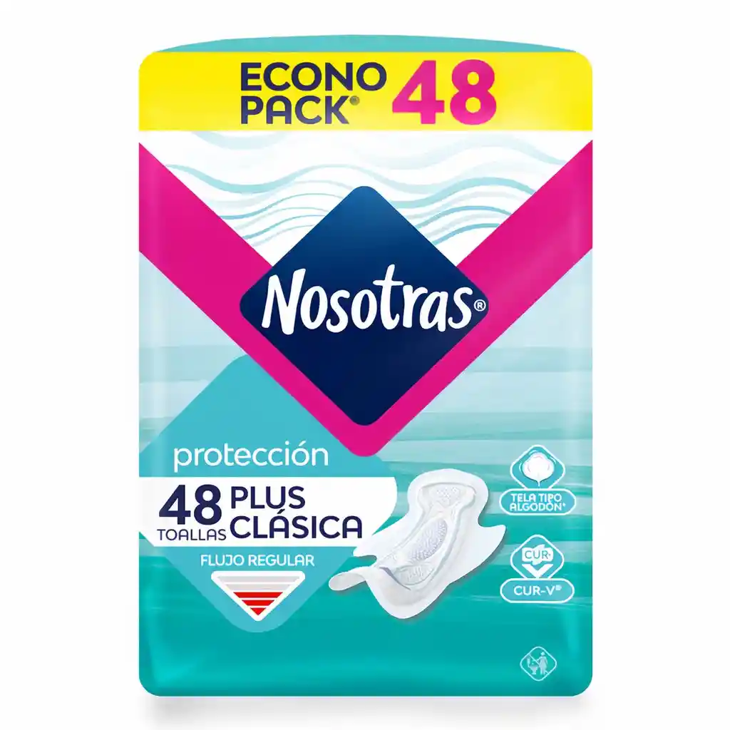 Nosotras Toallas Higiénicas Plus Clásica Tela Tipo Algodón