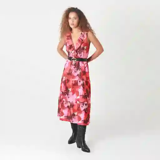 Vestido Cuello V Manga Sisa Multicolor Talla S 720526