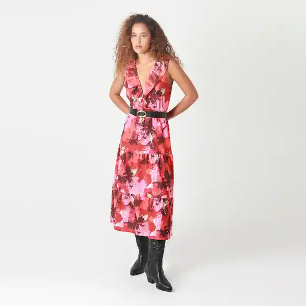 Vestido Cuello V Manga Sisa Multicolor Talla S 720526