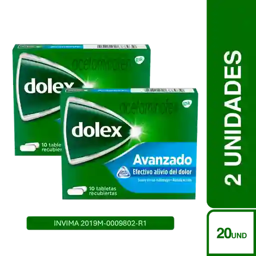 2 x Dolex Acetaminofen Avanzado Alivio Del Dolor y Fiebre 10 Und