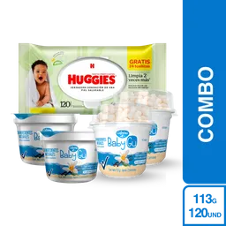 Combo Pañito Huggies Limpia + Yogurt Baby Gu Alpina + Cereal