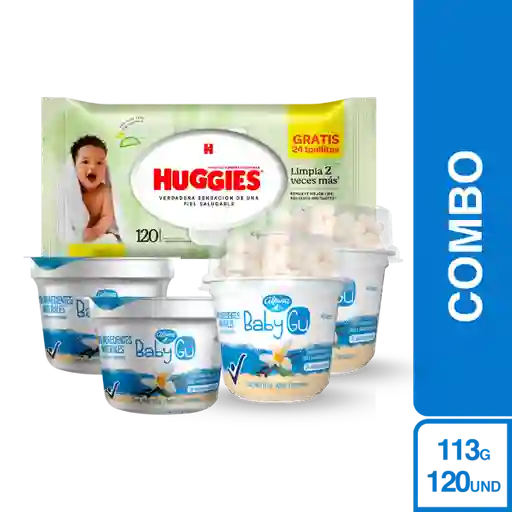 Combo Pañito Huggies Limpia + Yogurt Baby Gu Alpina + Cereal