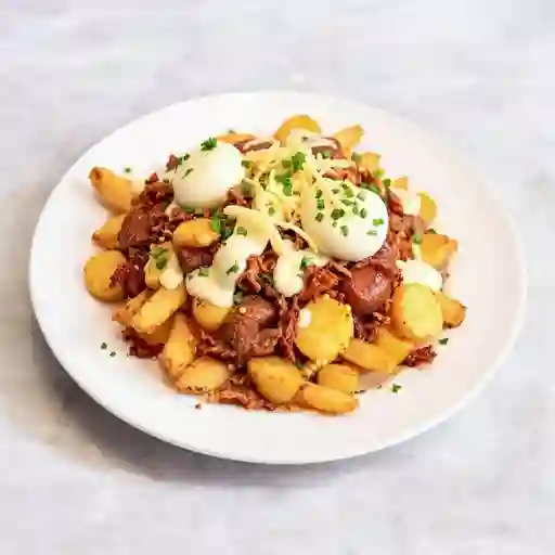 Salchipapa cuatro h con bebida