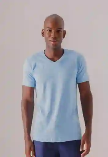 Camiseta Manga Corta Cuello en V Azul Claro S M Bronzini