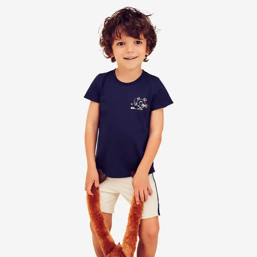 Camiseta de Fitness Manga Corta Para Niños Domyos 100 Azul Oscuro