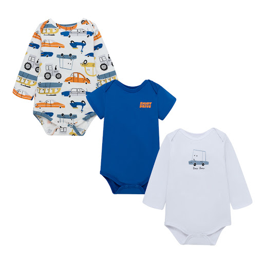 Body Infantil Offcorss en Punto 6-9 Meses Azul X 3 Piezas