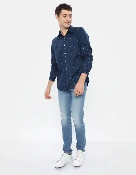 Camisa Mezcla Manga Larga Hombre Azul Talla Small American Eagle