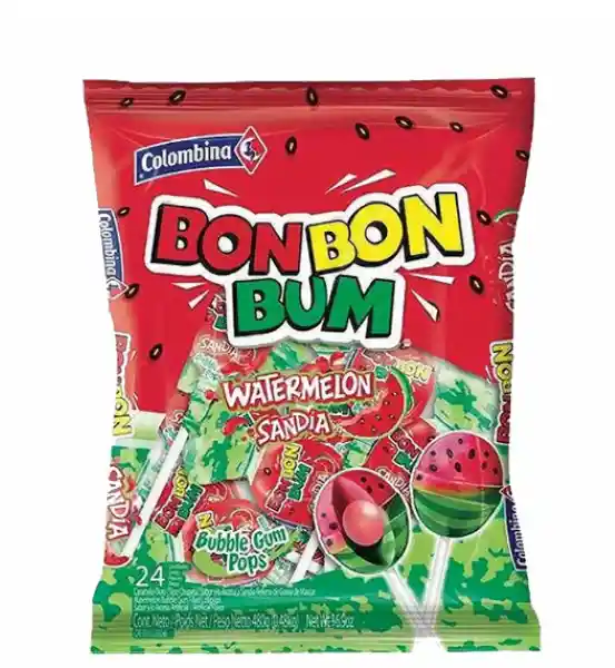 Bon Bon Bum Chupeta Con Chicle Sandía Cool