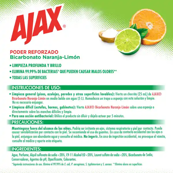 Ajax Limpia Pisos Bicarbonato Naranja Limón 5 L