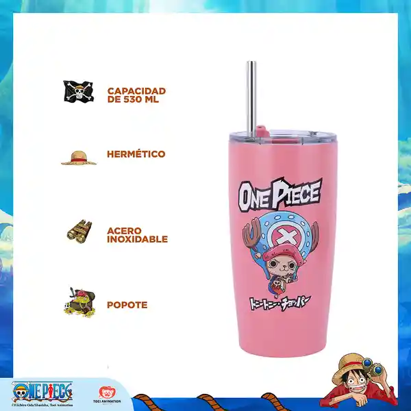 Vaso Acero Con Pitillo Rosa Serie Clásica One Piece Rosa Miniso