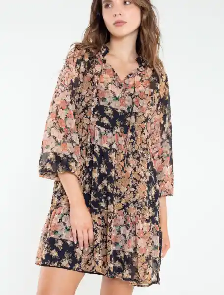 Vestido Begonia Mujer Negro Refinado Estampado Talla L Naf Naf