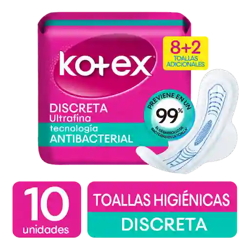 Kotex Toallas Higiénicas Femeninas Discreta Ultrafina con Alas