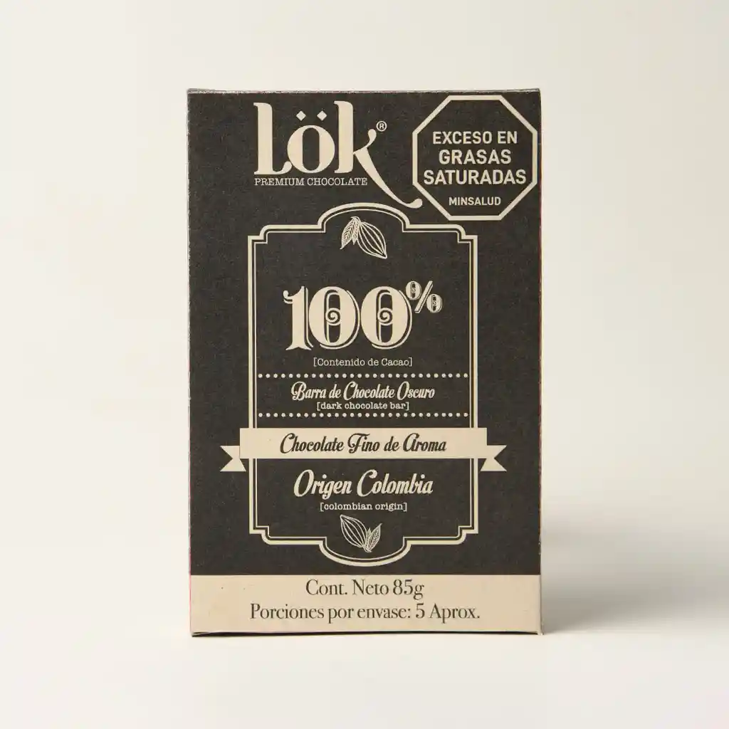 Lok Barra de Chocolate Oscuro 100 % Cacao