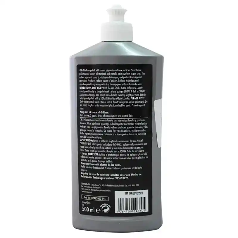 Cera Pulidora De Pintura Para Carro Color Gris Sonax 500 Ml