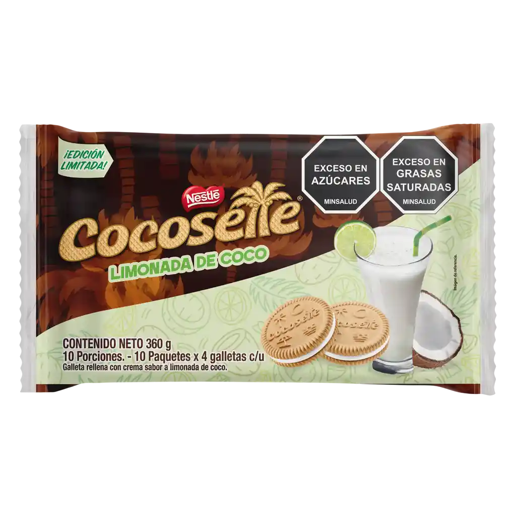 Galletas COCOSETTE Sándwich rellenas con crema sabor a limonada de coco 10 Unds x 360g