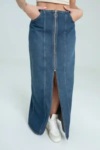 Falda Denim Midi Cierre Color Azul Oscuro Talla 6 Ragged