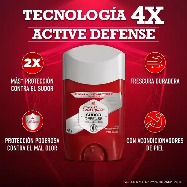 Desodorante Antitranspirante Hombre Old Spice Barra Sudor Defense Seco Seco 50 g
