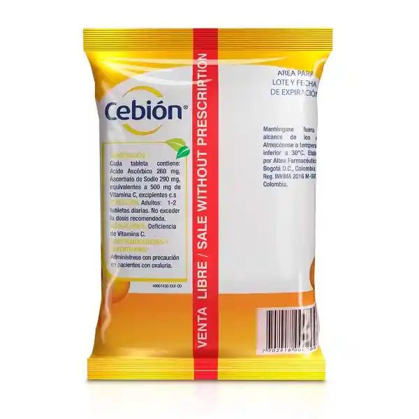 Cebión tabletas Masticables de Vitamina C sabor Mandarina con 144 unidades