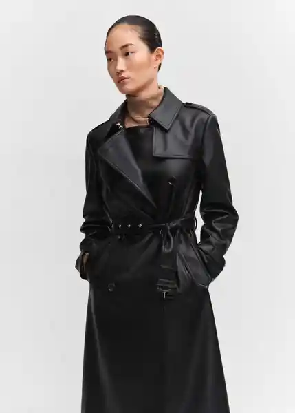 Abrigo Trench Polanapu Mujer Negro Talla XS Mango