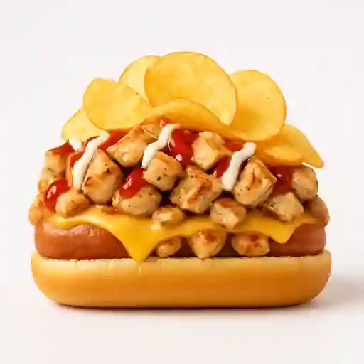 Perro Caliente con Trocitos de Pechuga