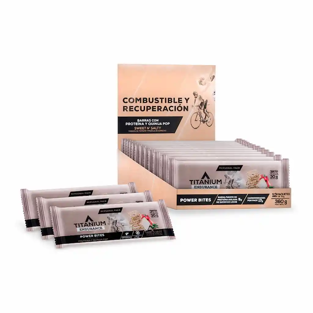 Titanium Power Bites Sweet N’ Salty. Caja X 12 Paquetes De 30 G