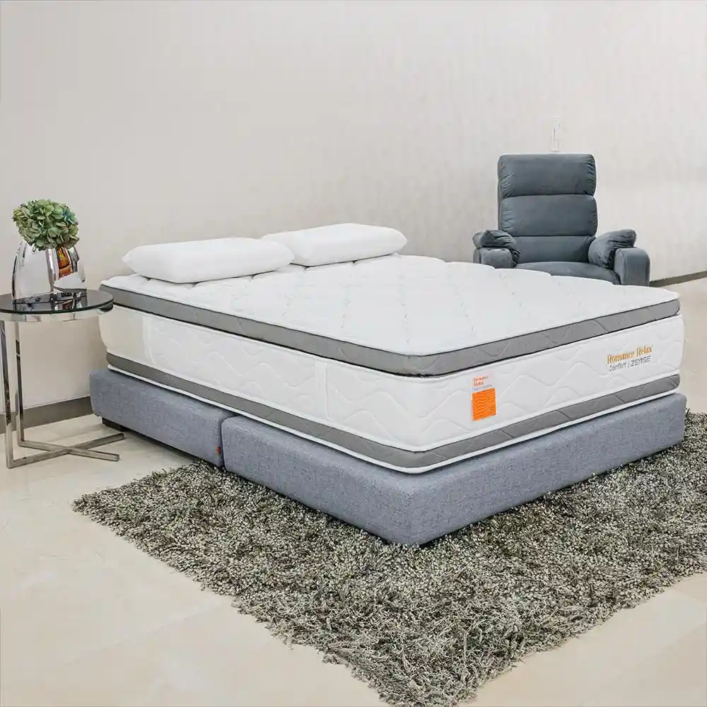 Combo Confort Zense 140*190*34 Romance Relax Doble (140 X 190 Cm) Premium Espumado Semisuave