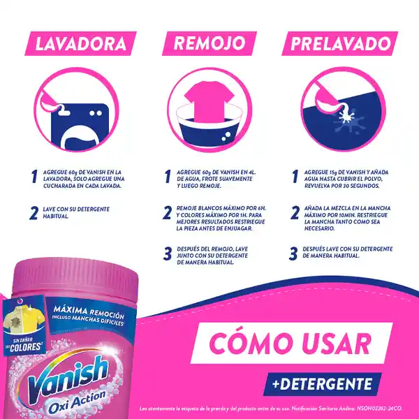 Vanish Desmanchador en Polvo Rosa 120 g