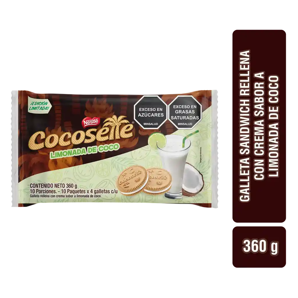 Galletas COCOSETTE Sándwich rellenas con crema sabor a limonada de coco 10 Unds x 360g