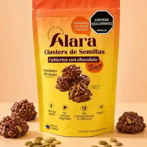 Clusters de Semillas Cubiertos Con Chocolate Sin Azúcar - Alara