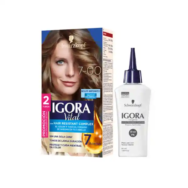 Tinte Igora Vital 7-00 Rubio Mediano + Oxigenta Gratis
