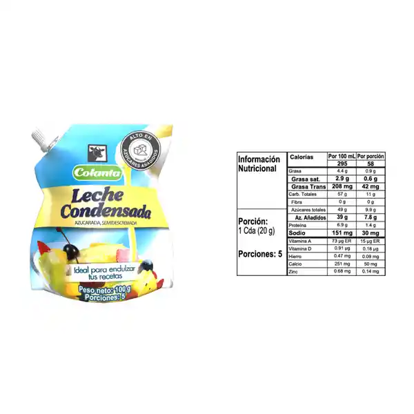 Leche Condensada Colanta Doy Pack X 100 g