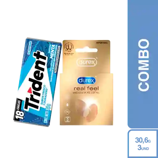 Combo Trident Menta + Durex Condón Real Feel 3 Und
