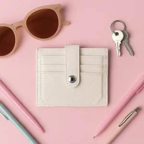 Tarjetero Con Líneas Bordadas Beige Serie Miniso