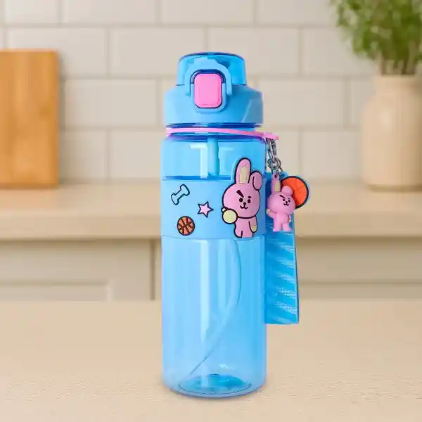 Vaso Plástico Con Correa y Funda Serie Cooky Azul Bt21 Miniso