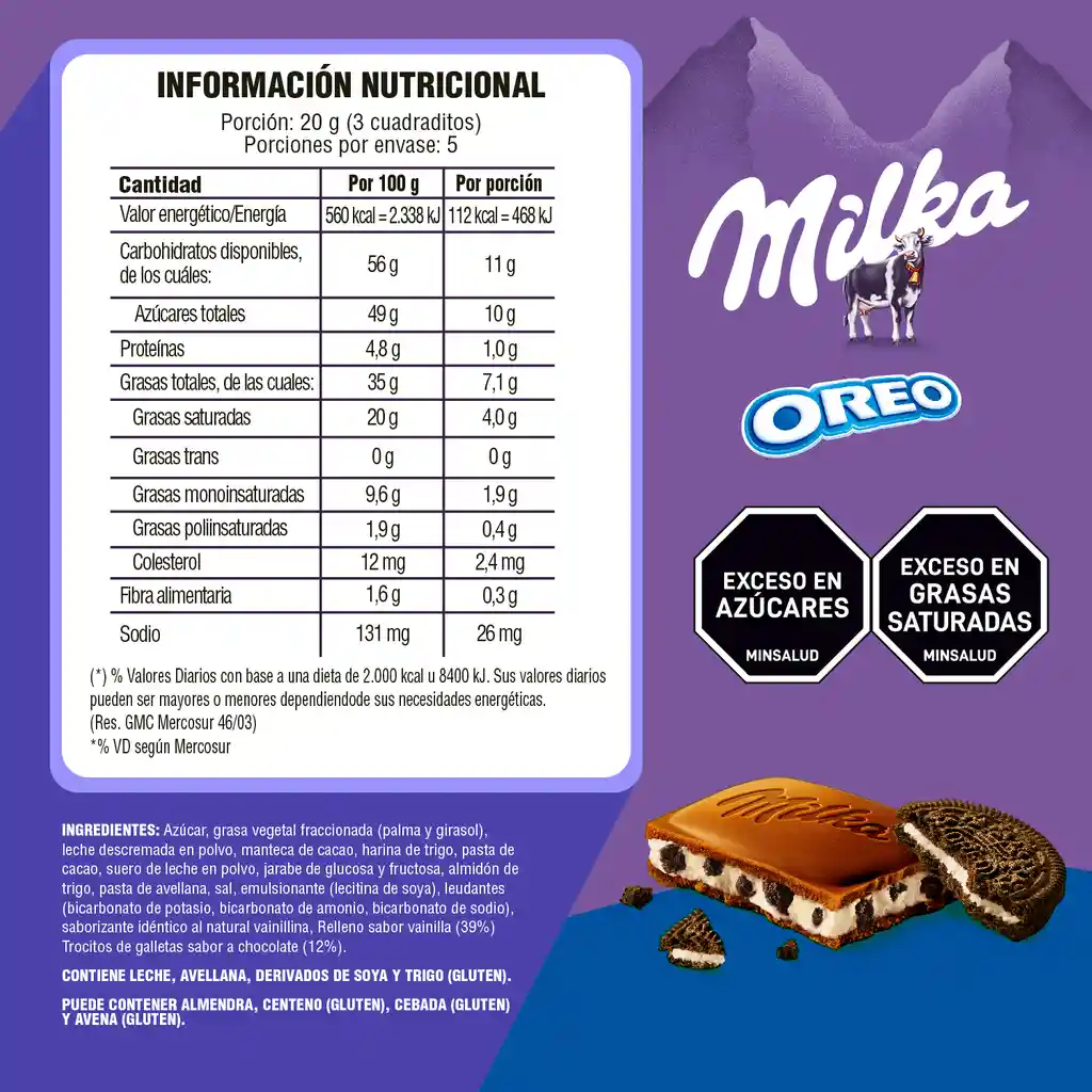 Chocolate Milka Relleno Con Oreo 100G