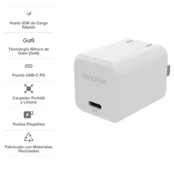 Mophie Cargador de Pared USB-C 30W Blanco