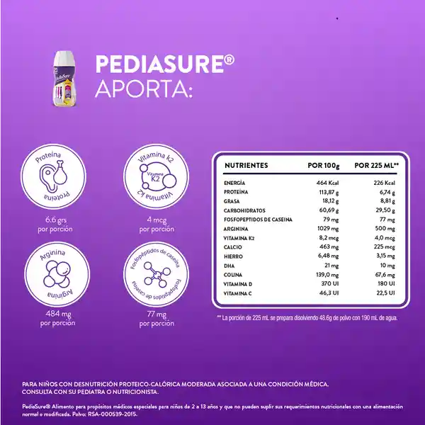 Complemento Nutricional Pediasure Peptigro Vainilla Líquido